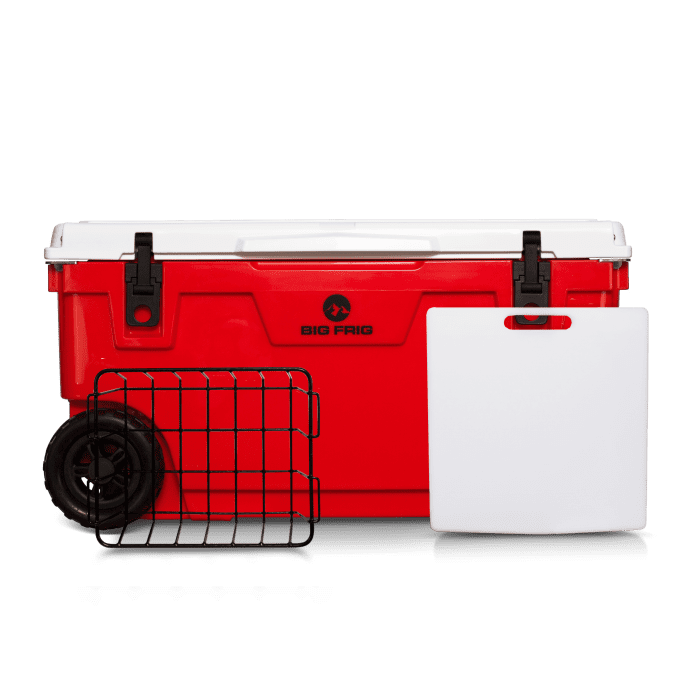 70 qt Red & White Badlands Cooler with Wheels