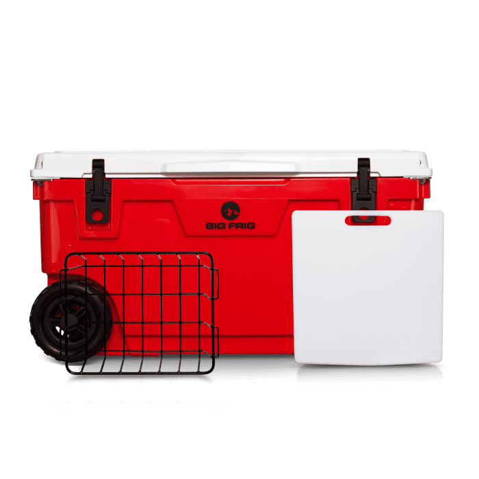 70 qt Red & White Badlands Cooler with Wheels