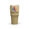 Sand colored tumbler with a colorful logo and the text "your logo in full color" printed on its front.